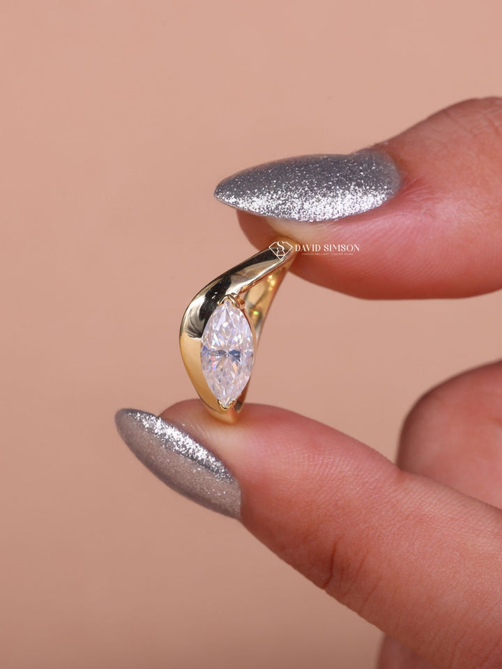 1.0CT-3.0CT East West Marquise Cut Moissanite Unique Diamond Engagement Ring