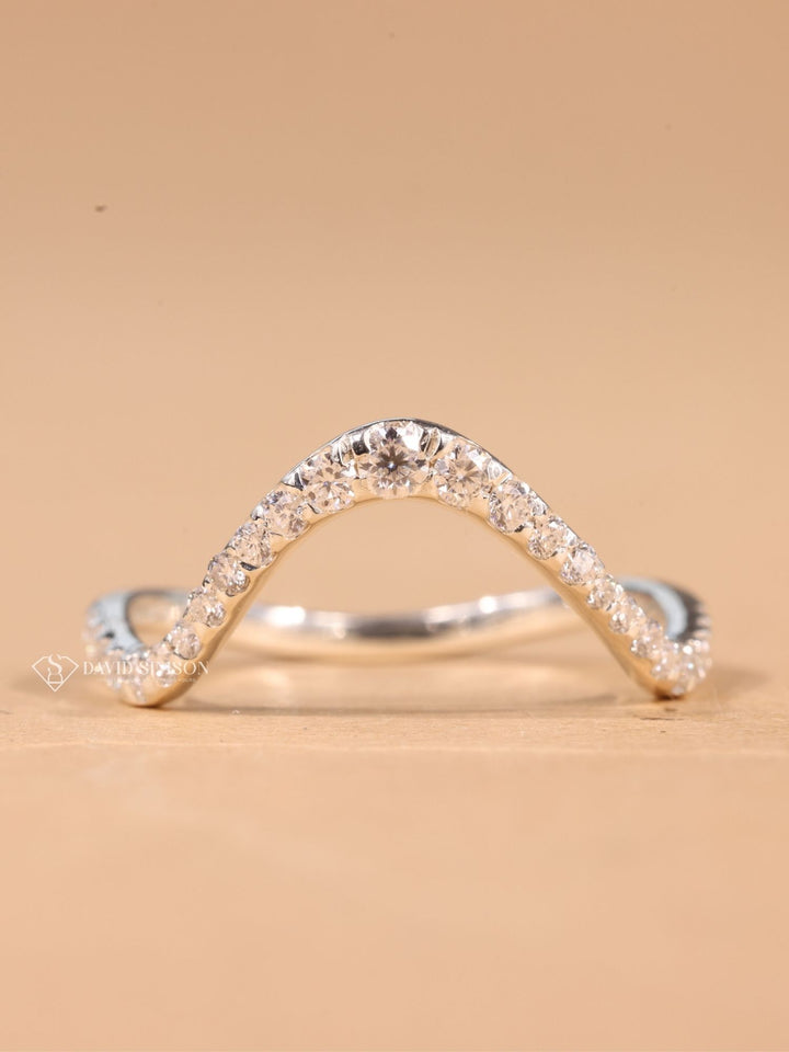 Round Cut Moissanite Diamond Unique Curved Wedding Band