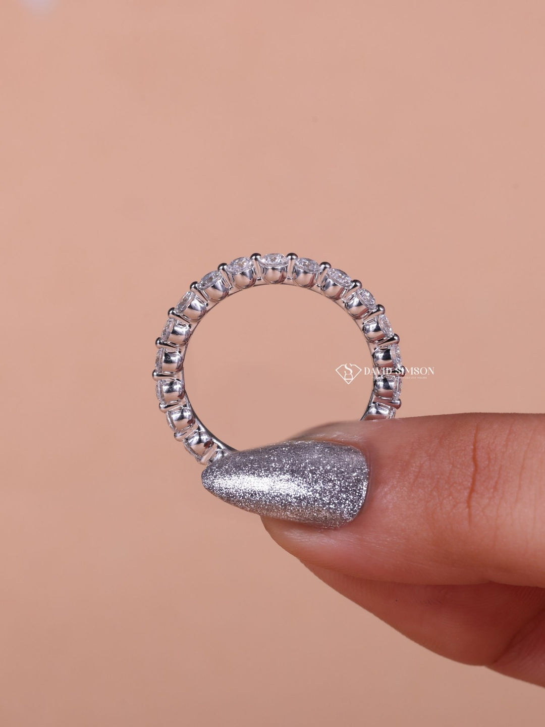 Round Cut Moissanite Diamond Half Eternity Wedding Band