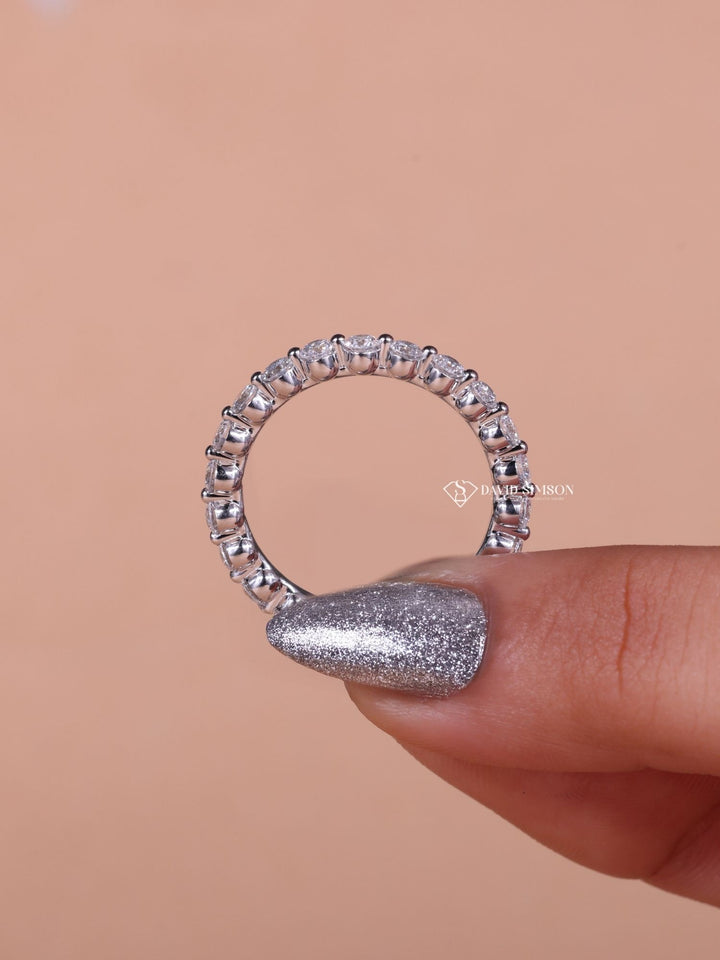 Round Cut Moissanite Diamond Half Eternity Wedding Band