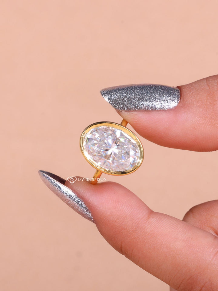 6.0CT-8.0CT Oval Cut Moissanite Diamond Bezel Set Engagement Ring