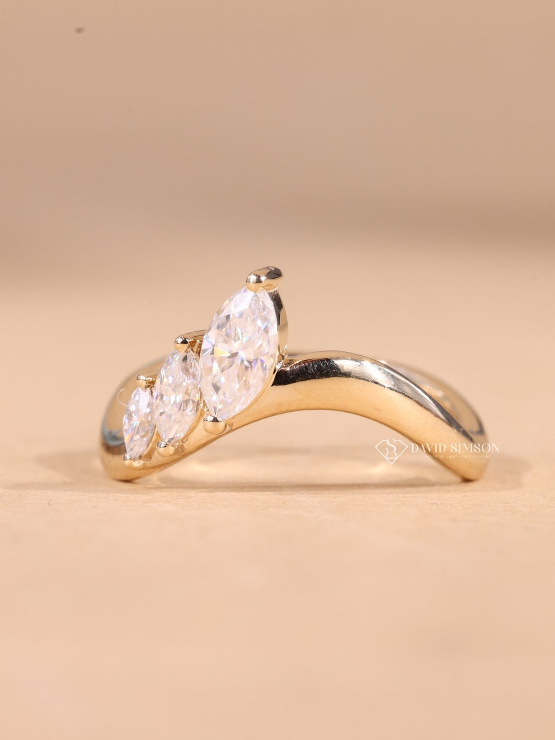 Marquise Cut Moissanite Diamond Curved Unique Wedding Band