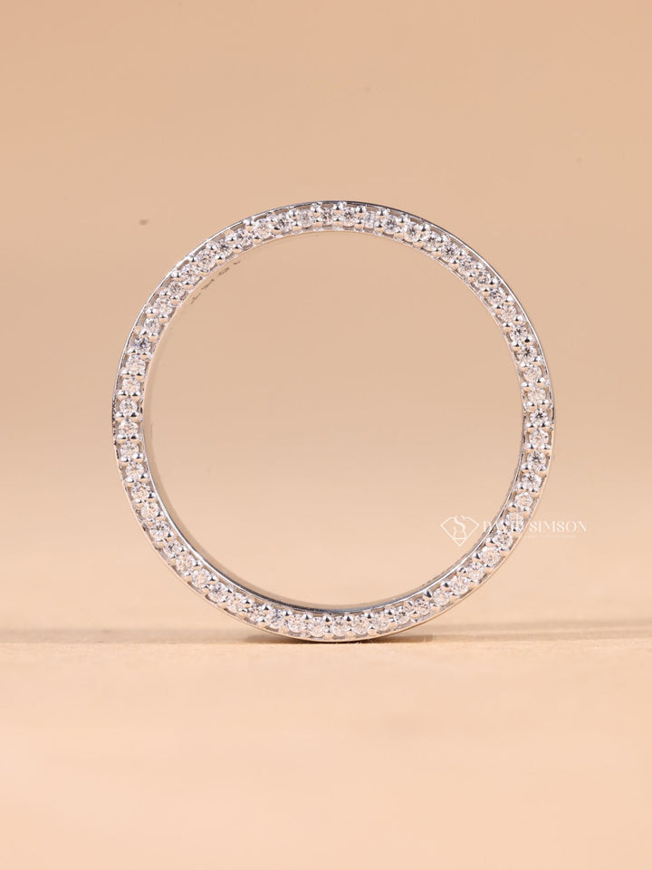 Round Cut Moissanite Diamond Plain White Gold Wedding Band