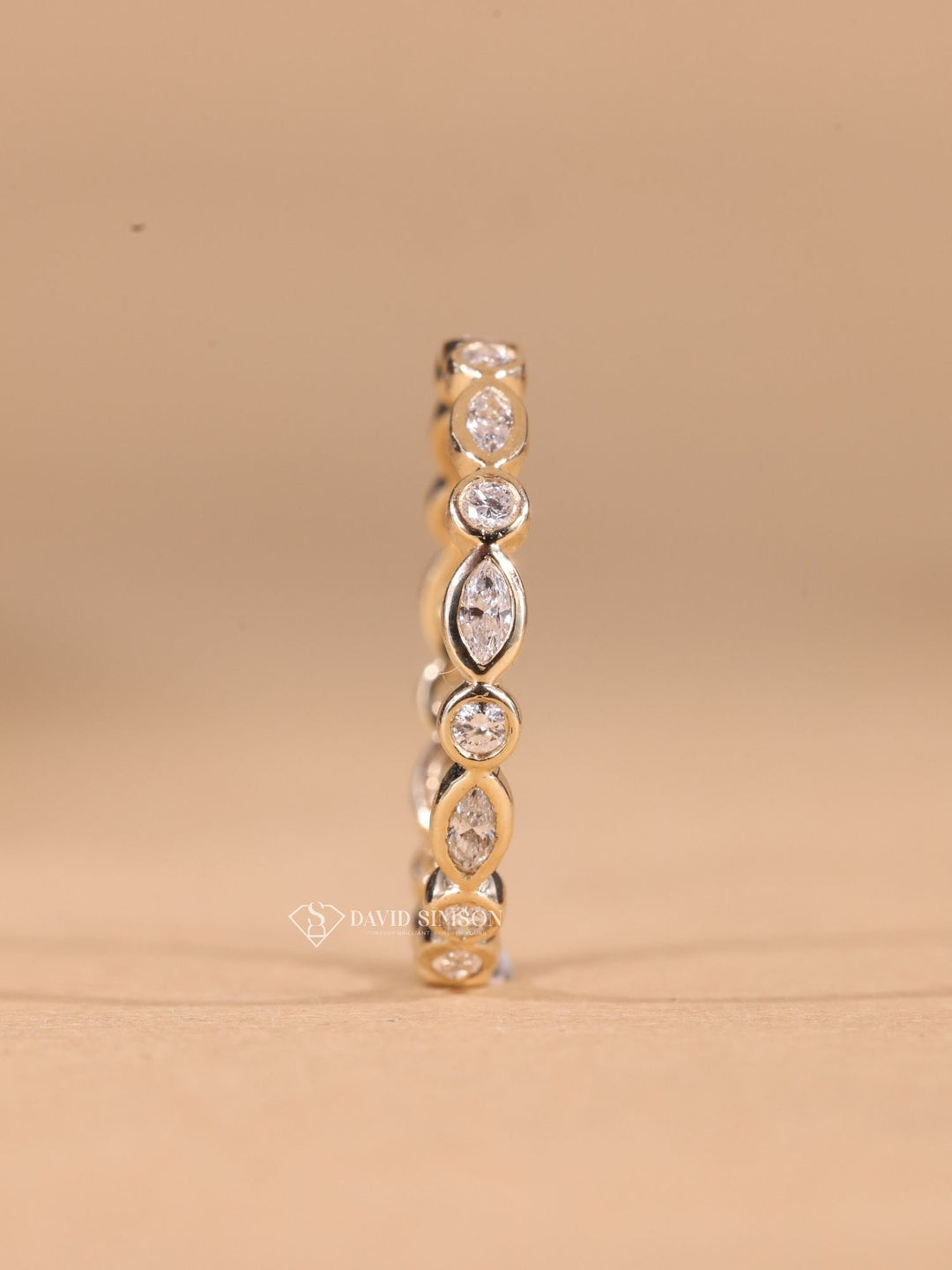 Round & Marquise Cut Moissanite Diamond Bezel Set Eternity Wedding Band