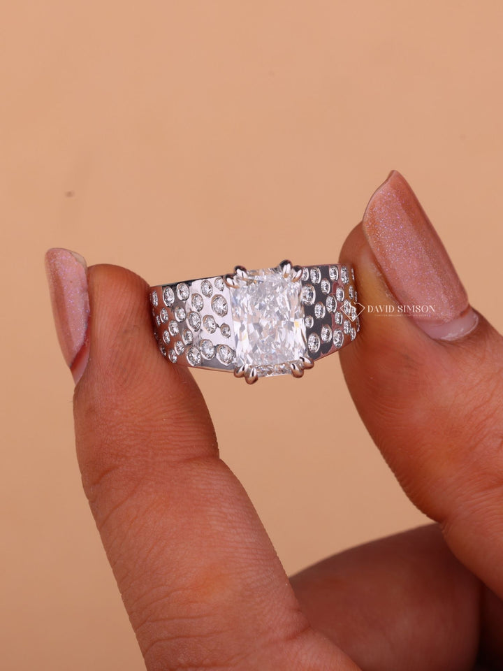 Radiant Cut Moissanite Diamond Flush Set Men's Wedding Ring