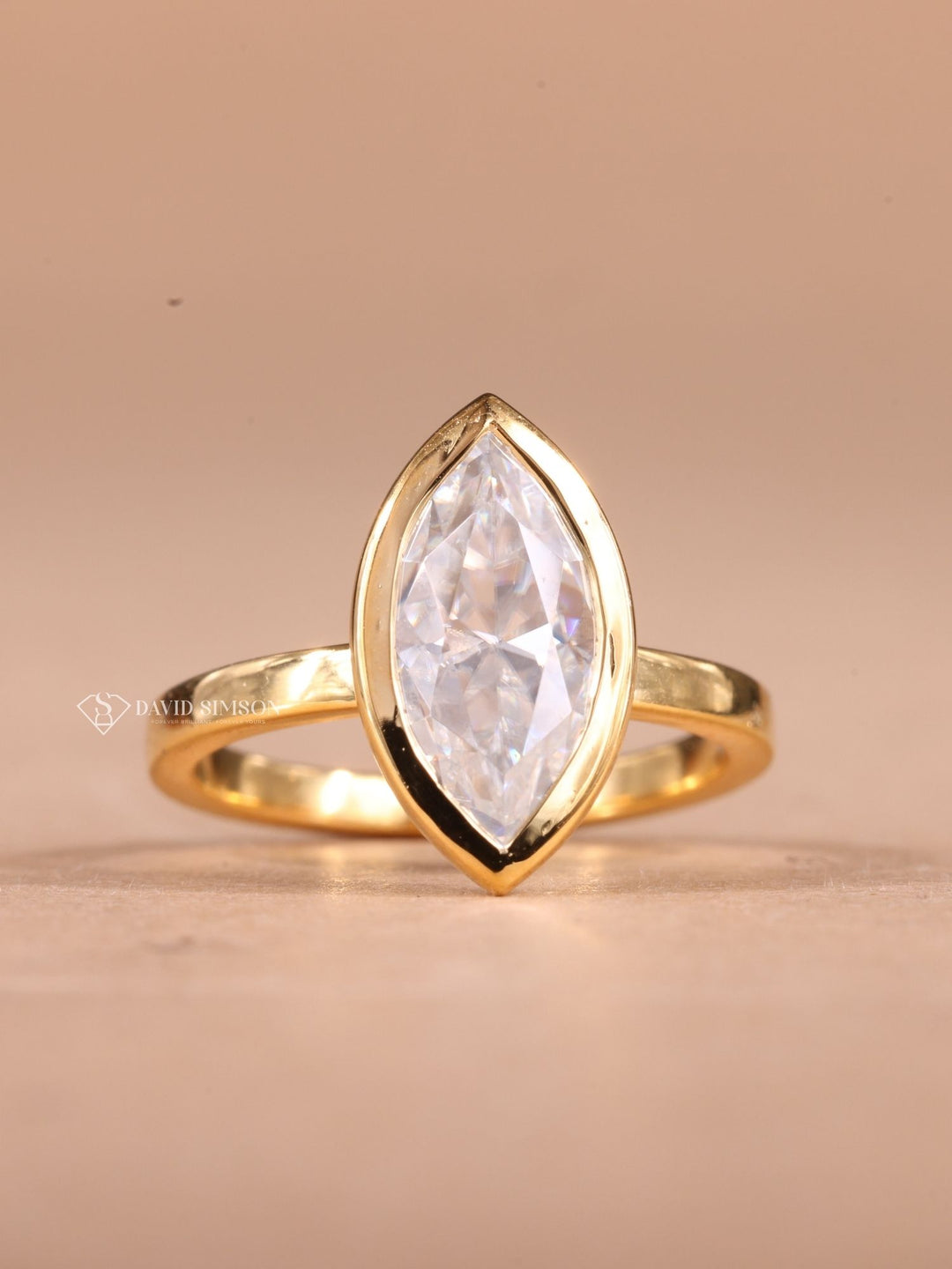 3.0CT-4.0CT Bezel Set Marquise Cut Moissanite Diamond Engagement Ring