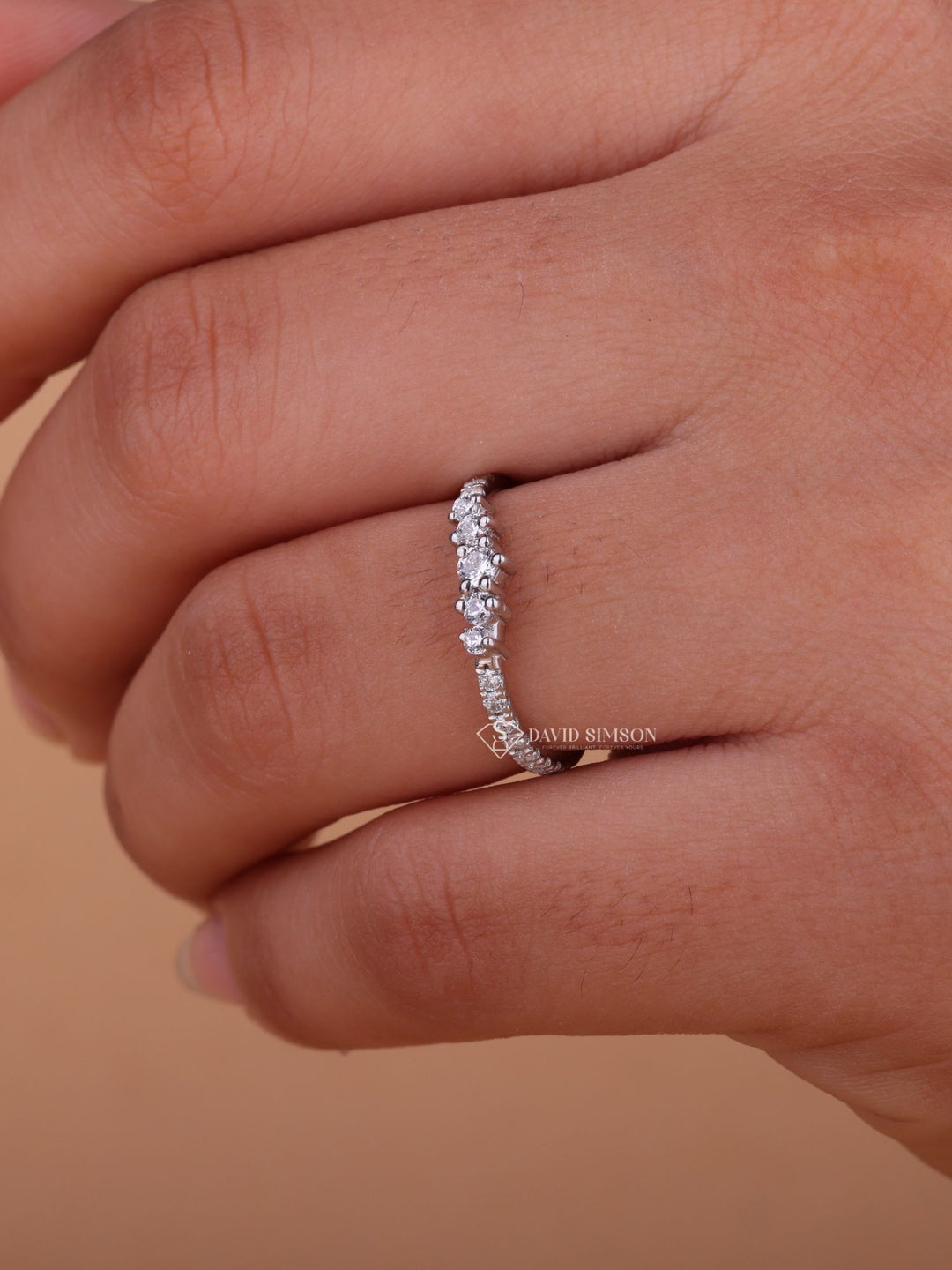 Round Cut Moissanite Diamond Curved Wedding Band in 18K Gold