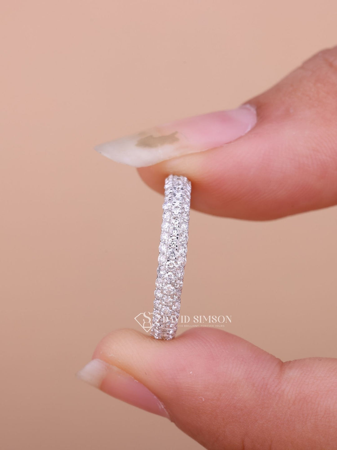 Round Cut Moissanite Diamond Half Eternity Micro pave Wedding Band