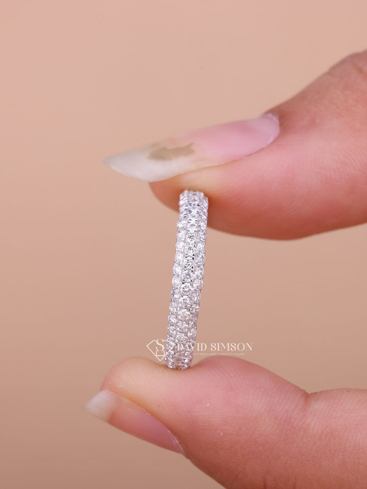 Round Cut Moissanite Diamond Half Eternity Micro pave Wedding Band