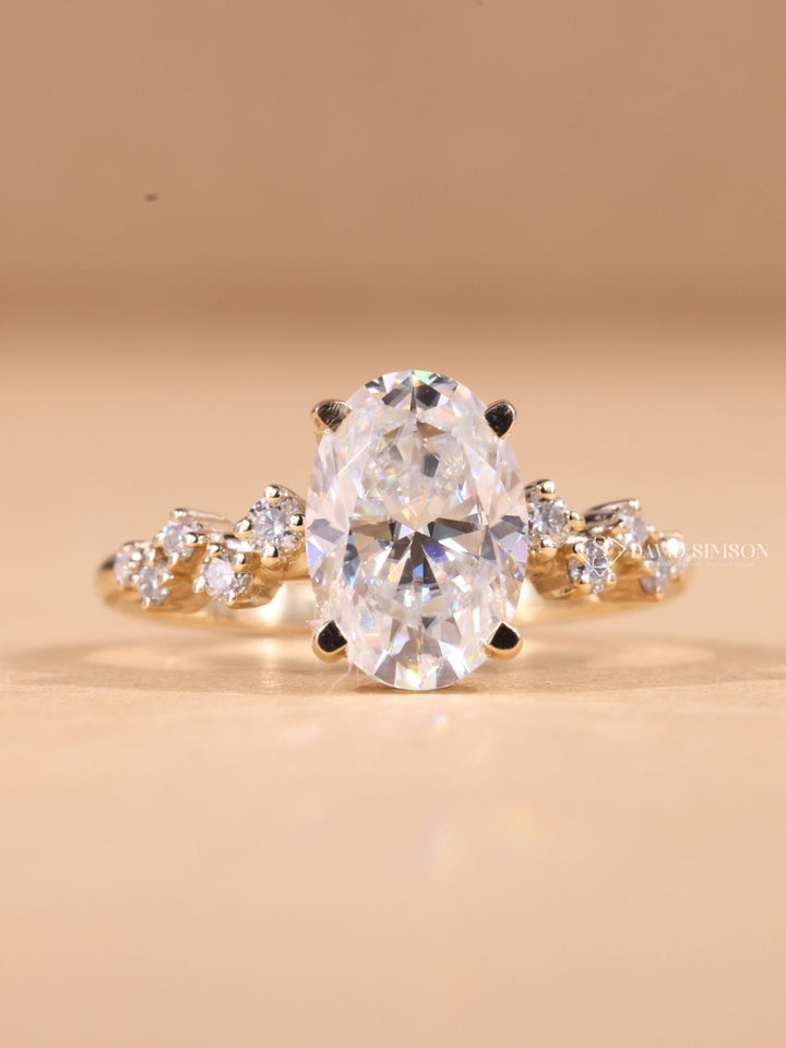 3.0CT-4.0CT Oval Cut Diamond Moissanite Zig Zag Pave Engagement Ring