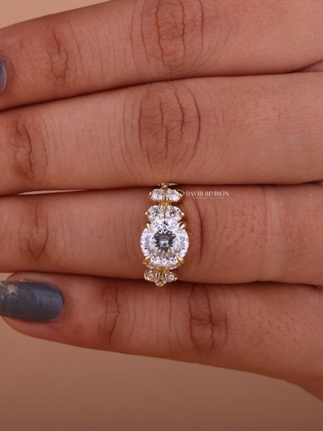 2.0CT-3.0CT Round Portuguese Cut Moissanite Diamond Unique Cluster Engagement Ring