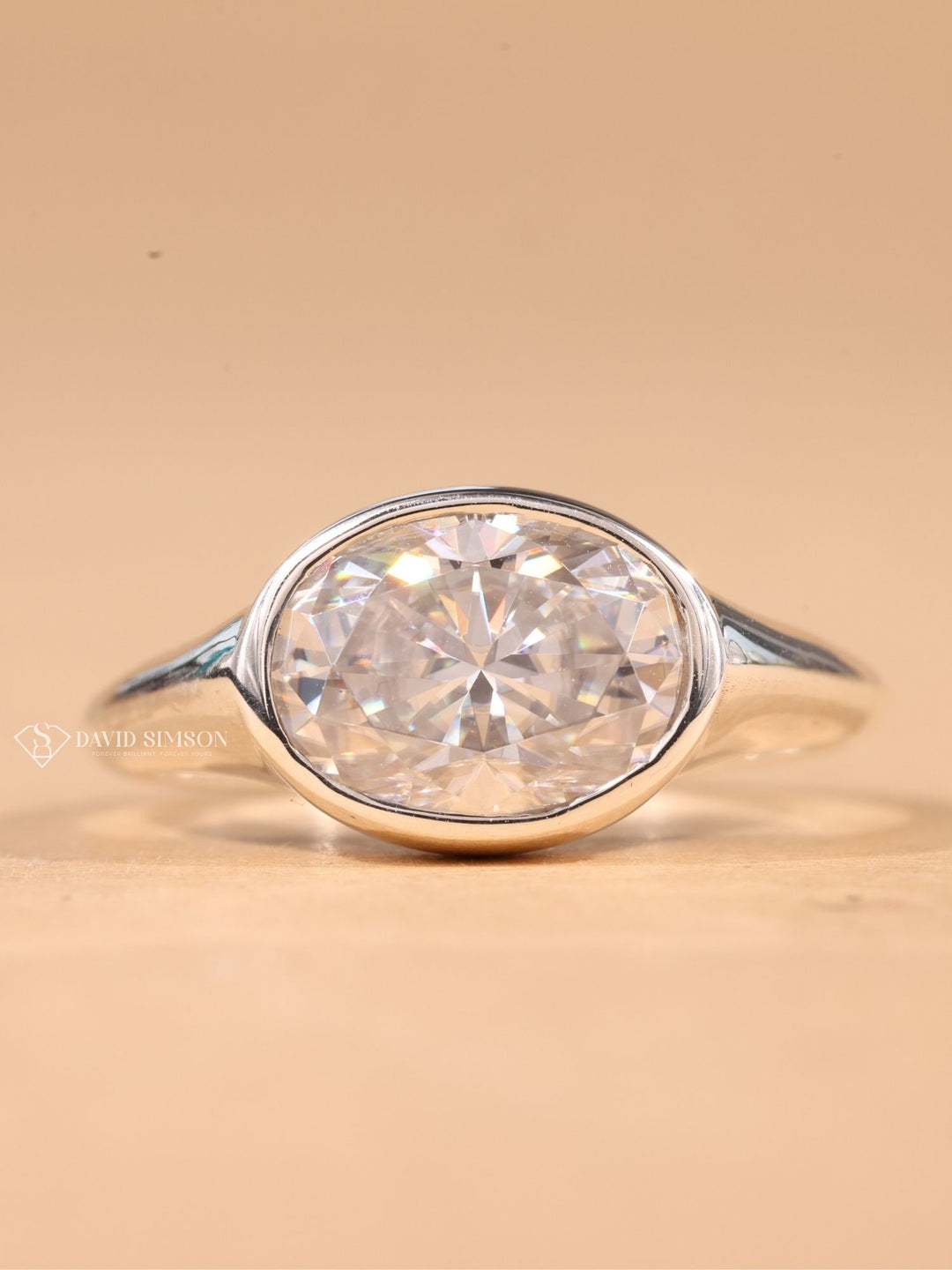 5.0CT-6.0CT Bezel Set Oval Cut Moissanite Diamond Engagement Ring