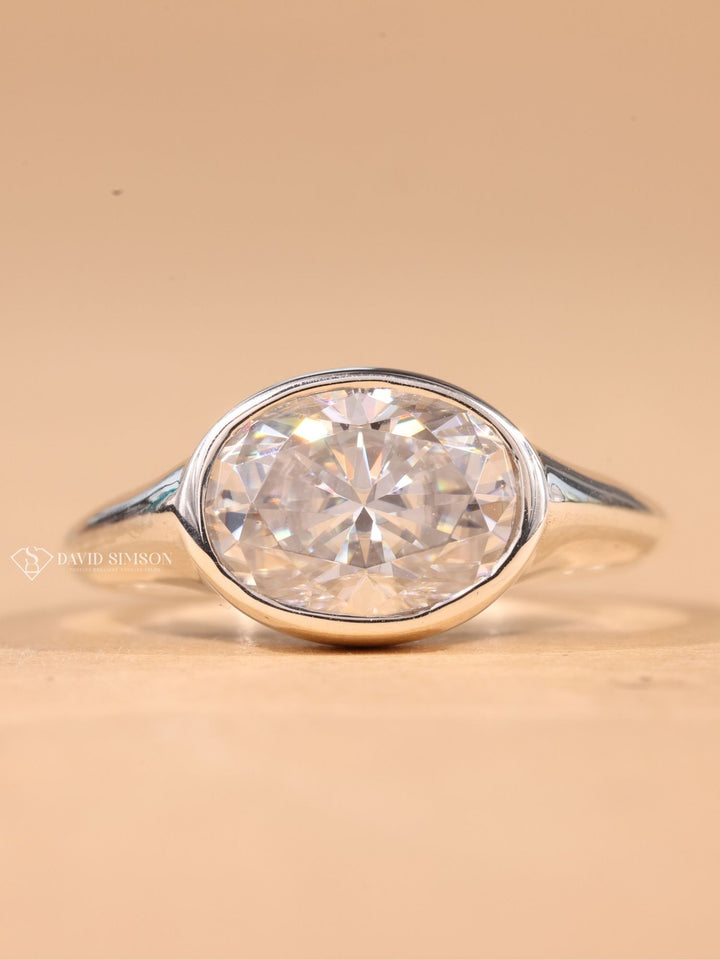 5.0CT-6.0CT Bezel Set Oval Cut Moissanite Diamond Engagement Ring