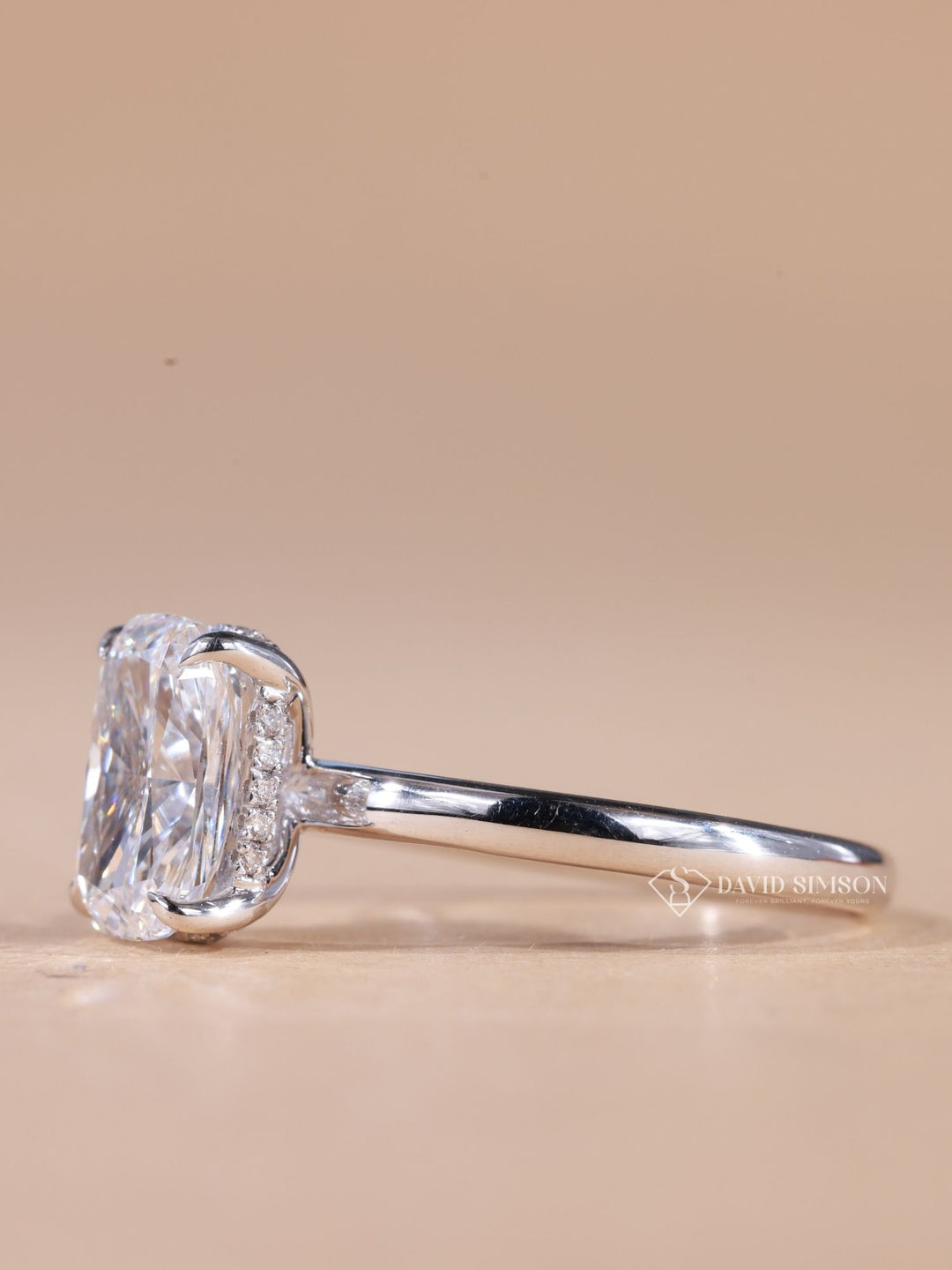 3.0CT-4.0CT Elongated Cushion Cut Moissanite Diamond Hidden Halo Engagement Ring