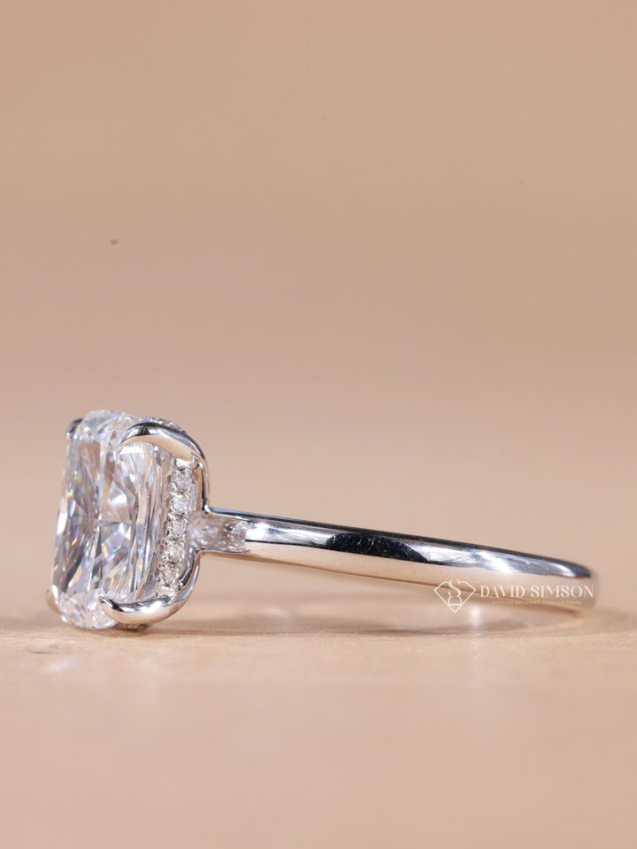 3.0CT-4.0CT Elongated Cushion Cut Moissanite Diamond Hidden Halo Engagement Ring