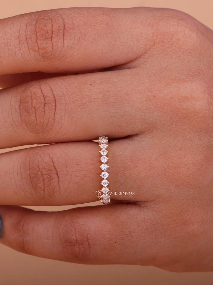 Round Cut Moissanite Diamond Half Eternity Wedding Band in 14K Gold