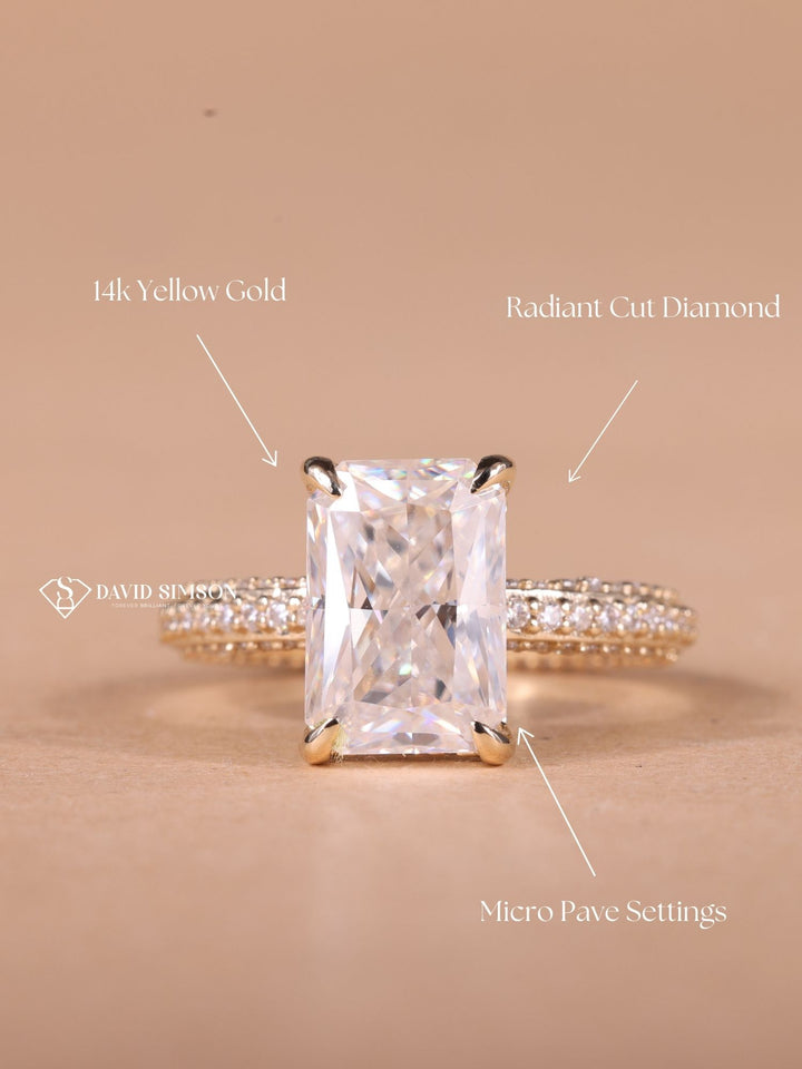 3.0CT-4.0CT Radiant Cut Moissanite Diamond Micro Pave Engagement Ring