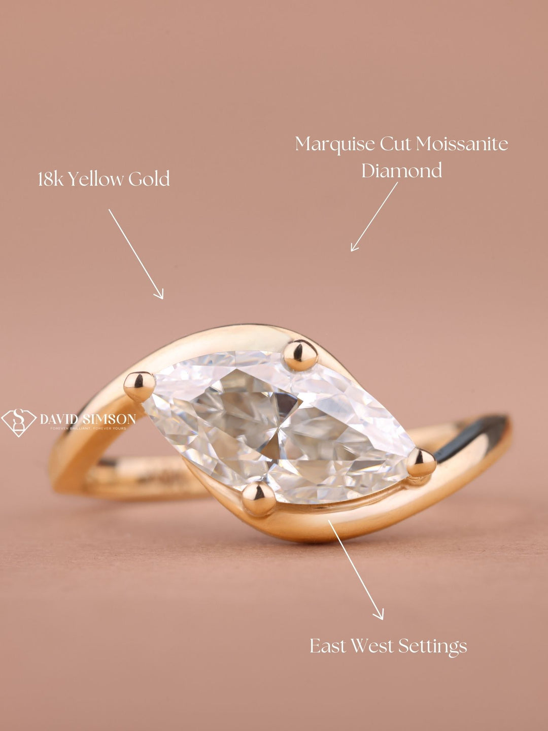 2.0CT-3.0CT Marquise Cut Moissanite Diamond East West Wave Engagement Ring