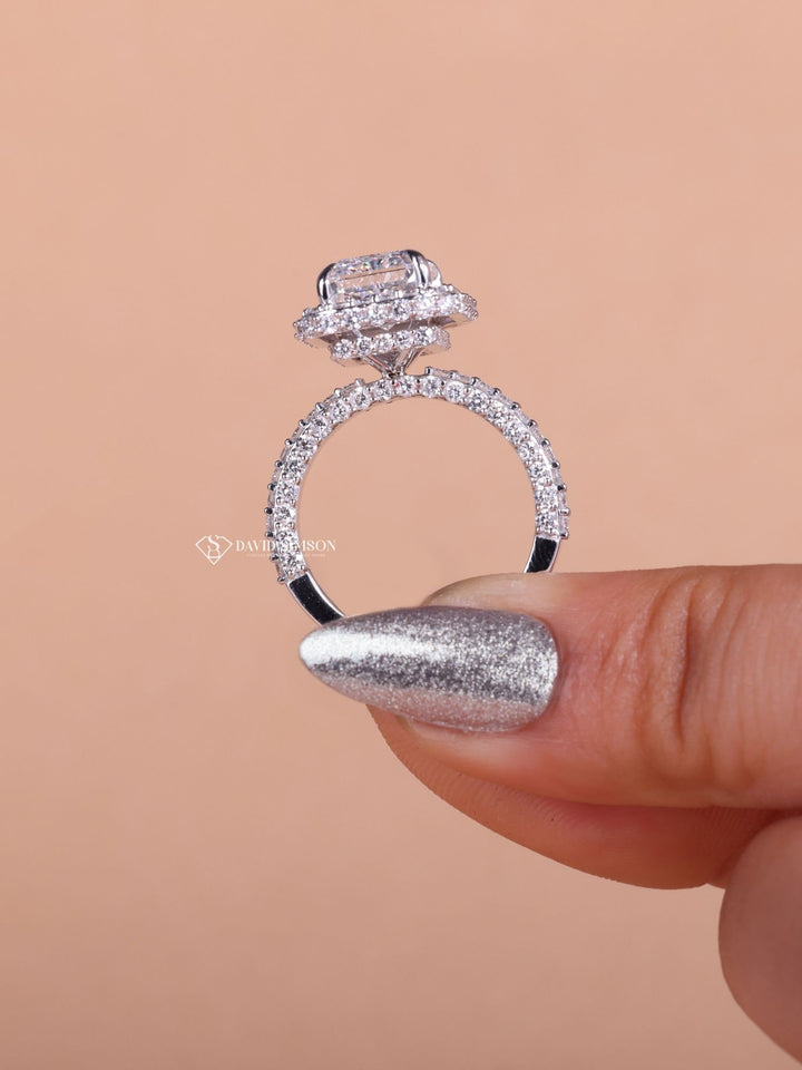 3.0CT-4.0CT Radiant Cut Moissanite Double Halo Diamond Engagement Ring