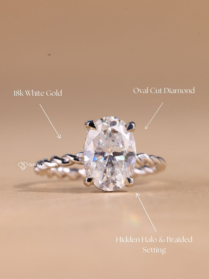 1.50CT-2.50CT Oval Cut Diamond Moissanite Braided Engagement Ring
