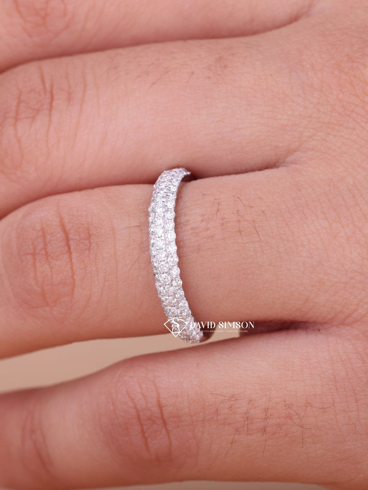 Round Cut Moissanite Diamond Half Eternity Micro pave Wedding Band
