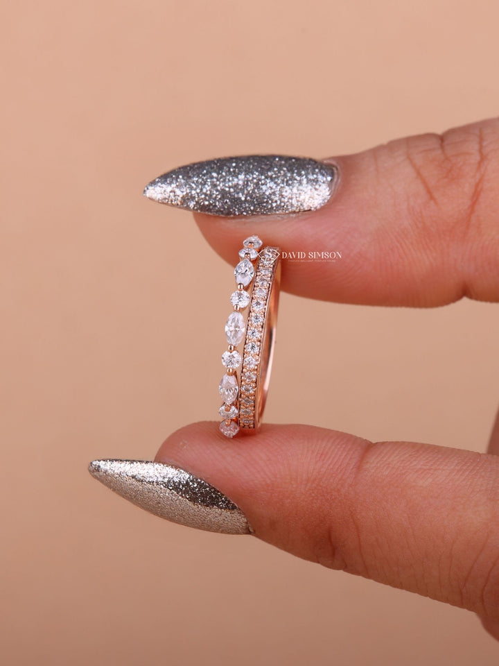 Round Cut Moissanite Diamond Half Eternity Wedding Band for Her