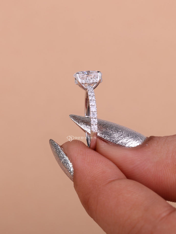 1.50CT-2.50CT Oval Cut Moissanite Hidden Halo & Pave Diamond Engagement Ring