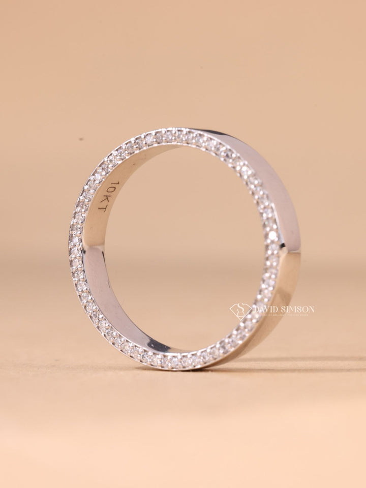 Round Cut Moissanite Diamond Plain White Gold Wedding Band