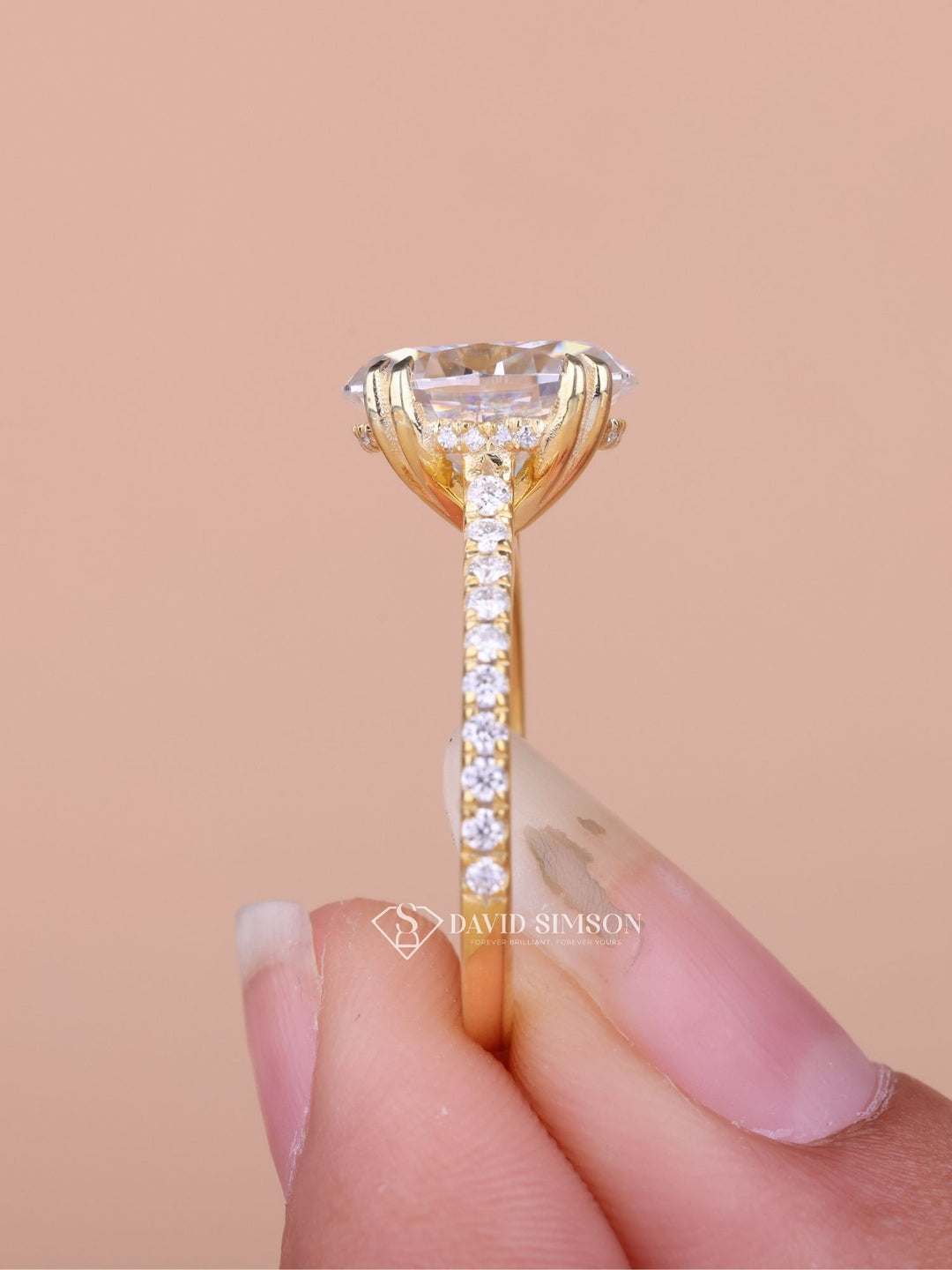 3.0CT-4.0CT Oval Cut Moissanite Hidden Halo & Pave Diamond Engagement Ring