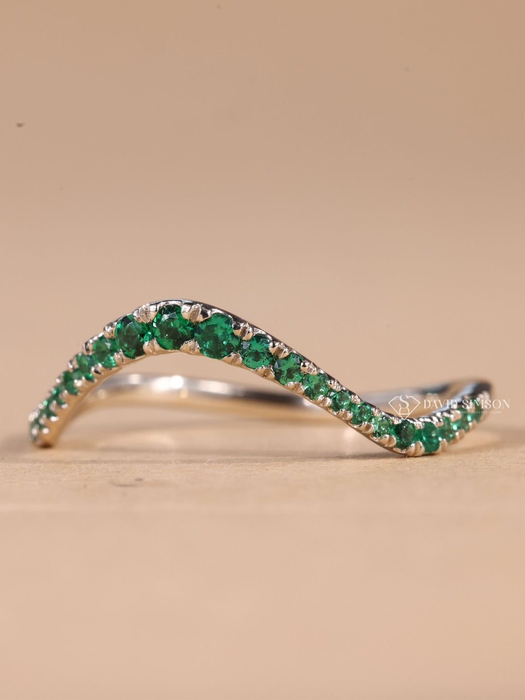 Green Round Cut Moissanite Diamond Curved Half Eternity Wedding Band