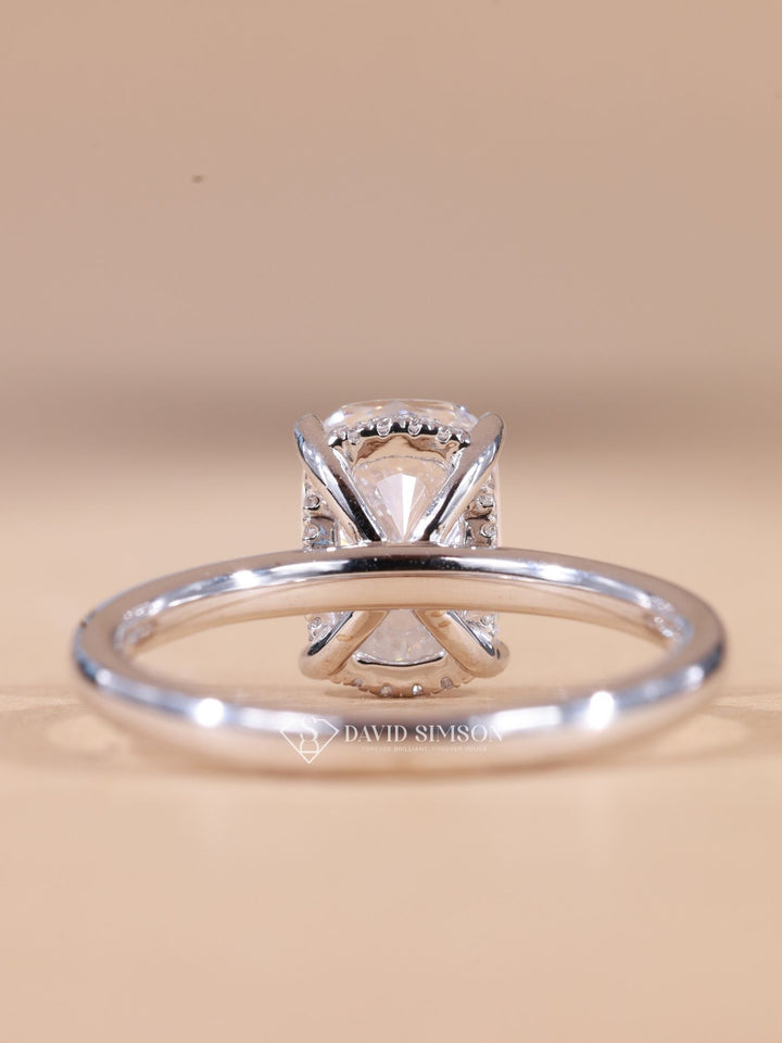 3.0CT-4.0CT Elongated Cushion Cut Moissanite Diamond Hidden Halo Engagement Ring