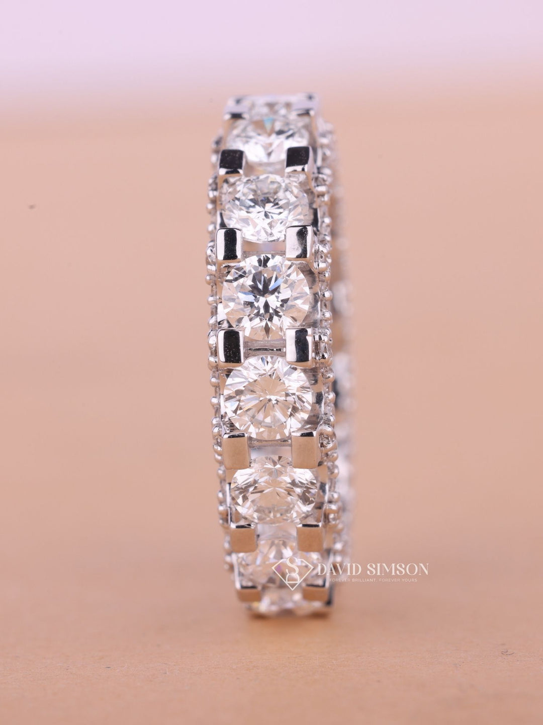 Round Cut Moissanite Shared Prongs Diamond Full Eternity Wedding Band