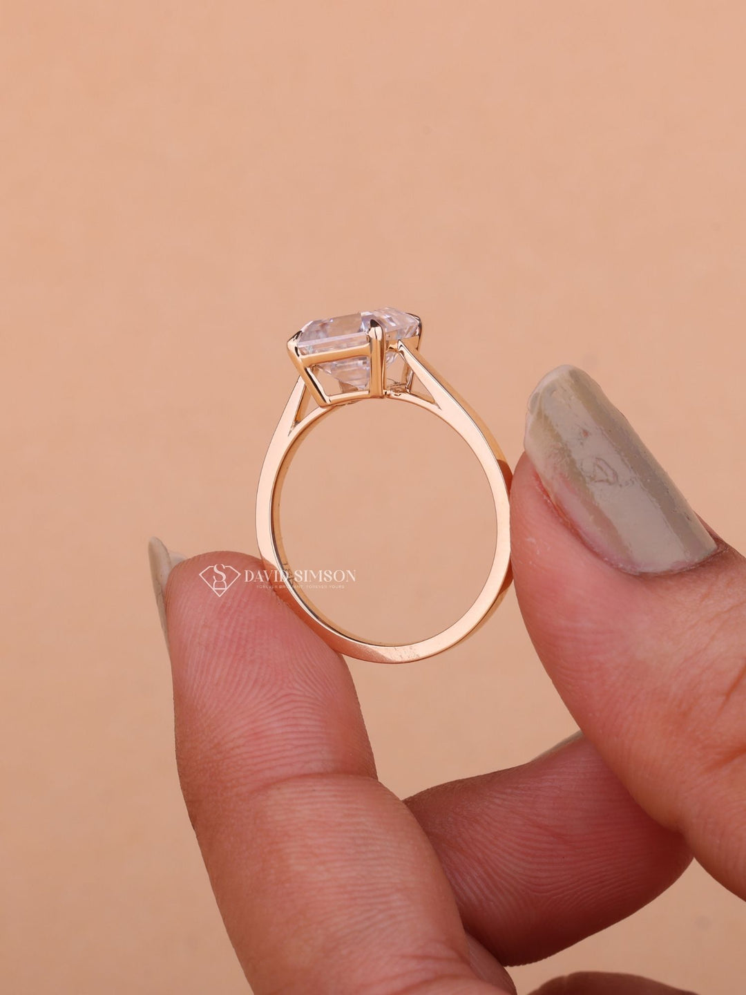 2.0CT-3.0CT Asscher Cut Moissanite Diamond Solitaire Engagement Ring