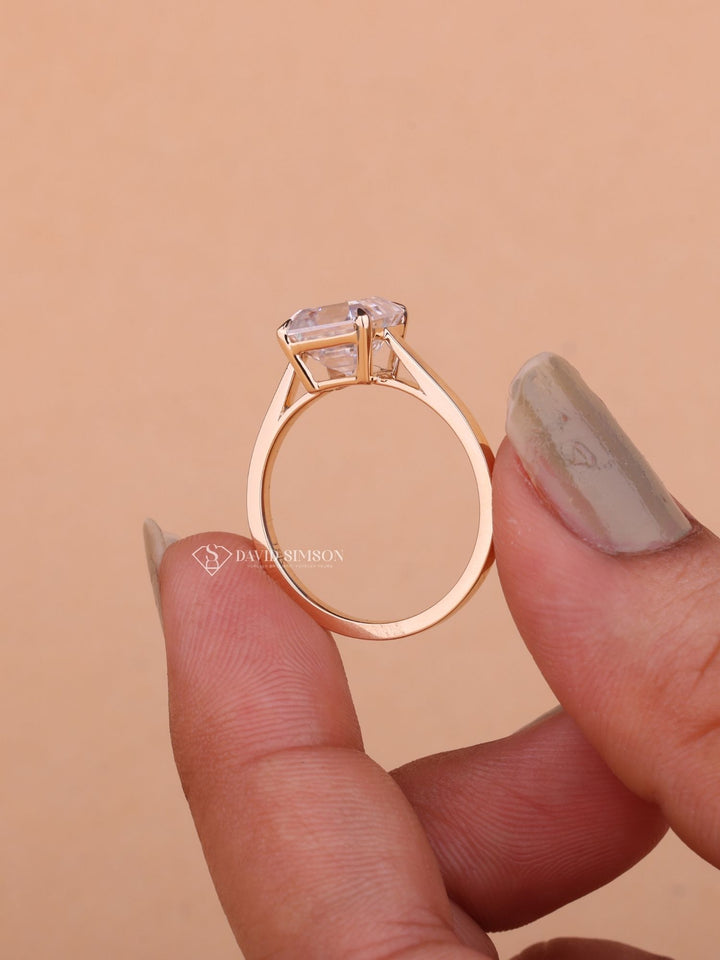 2.0CT-3.0CT Asscher Cut Moissanite Diamond Solitaire Engagement Ring