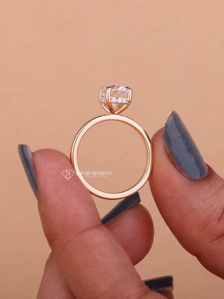 2.0CT-3.0CT Oval Cut Moissanite Diamond Hidden Halo Engagement Ring