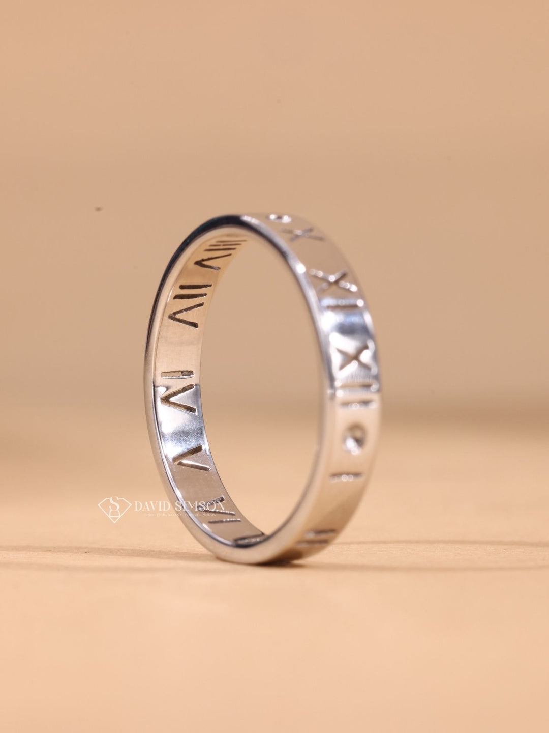 Round Cut Moissanite Diamond Plain White Gold Men's Wedding Ring