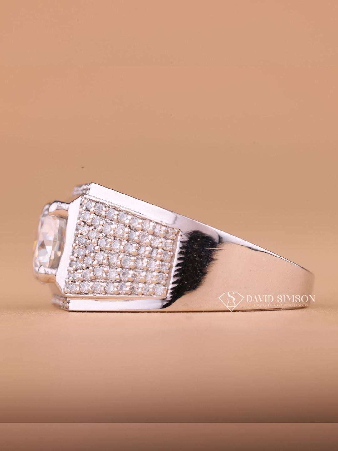 Round Cut Moissanite Diamond Halo Men's Wedding Ring