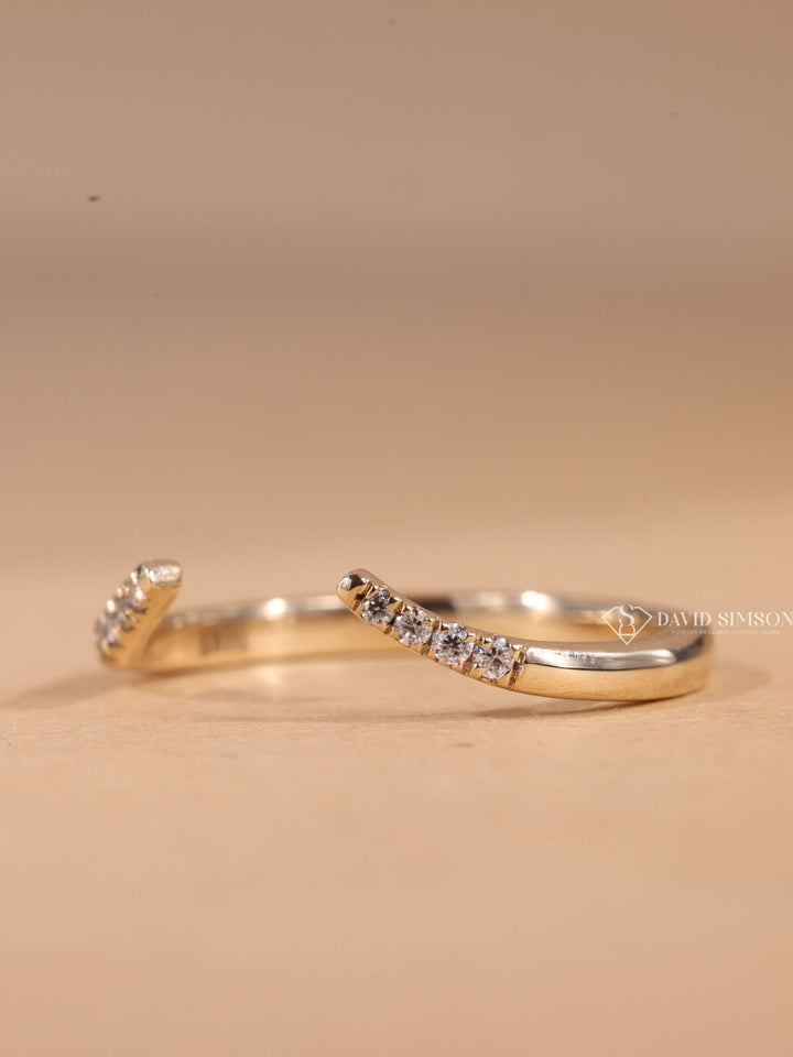 Round Cut Moissanite Diamond Open Curved Stacking Wedding Band