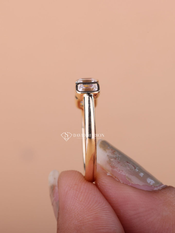 Bezel Set Emerald Cut Moissanite Diamond Five Stone Wedding Band