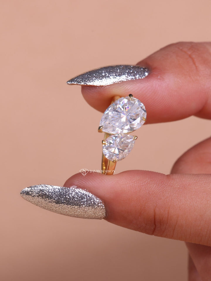 2.50CT Pear Cut Moissanite Diamond Toi et Moi Engagement Ring for Her