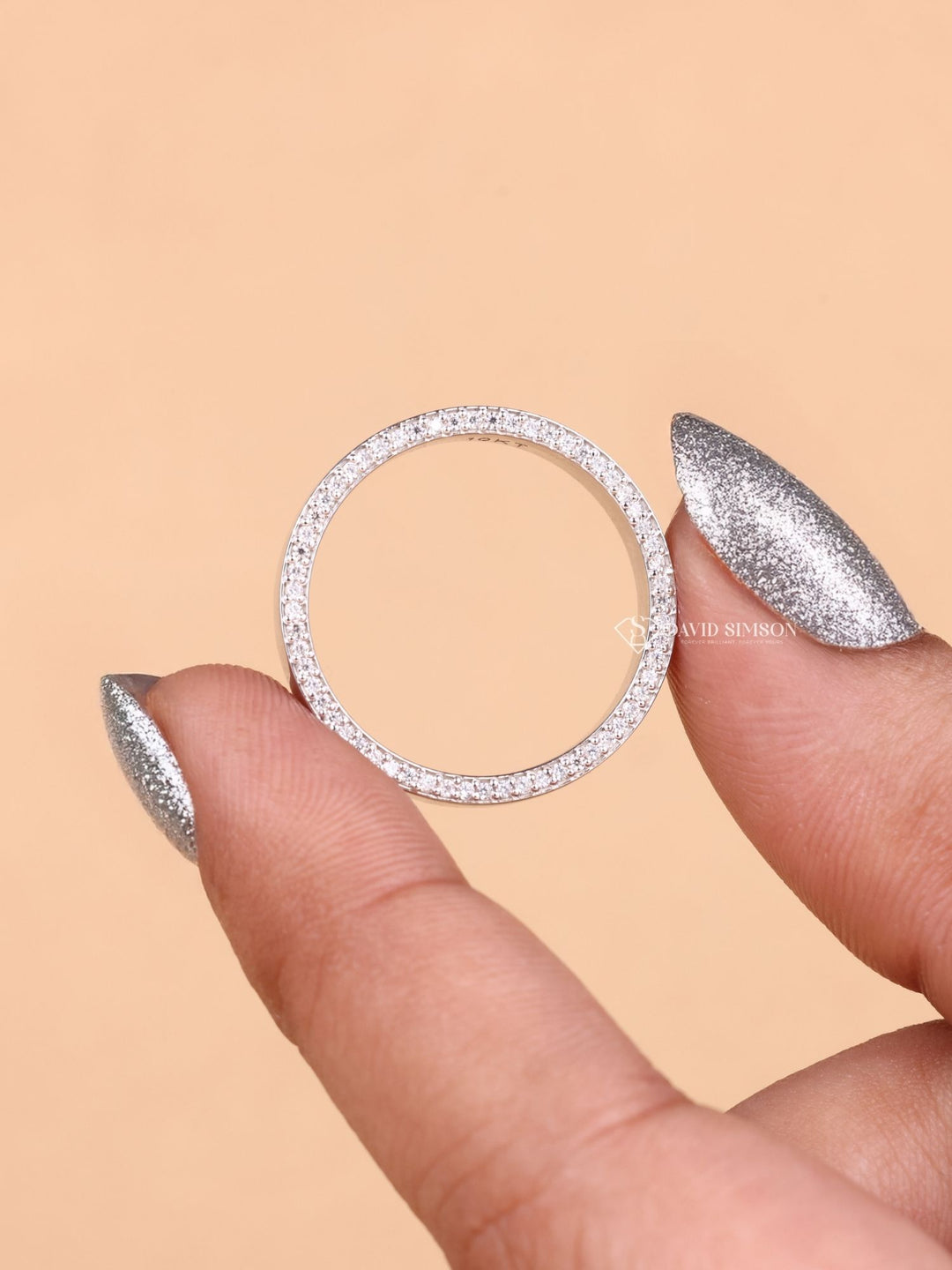 Round Cut Moissanite Diamond Plain White Gold Wedding Band