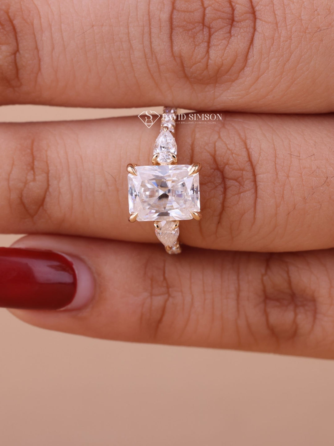 2.0CT-3.0CT Radiant Cut Moissanite Three Stone Diamond Pave Engagement Ring