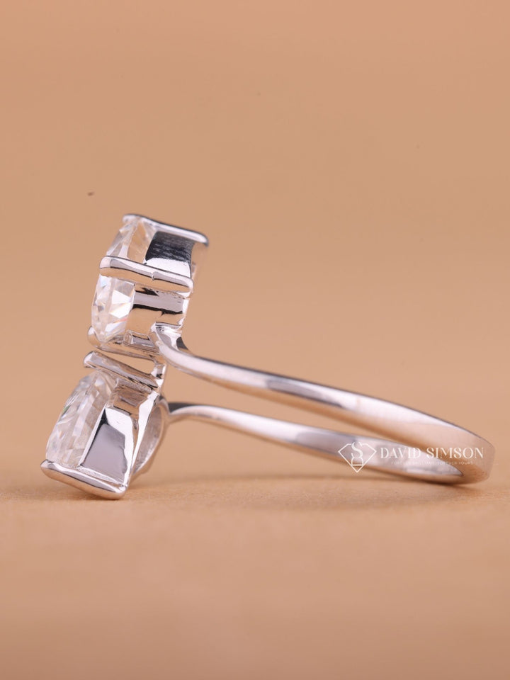 Pear Cut Moissanite Diamond Toi et Moi Open Engagement Ring for Her