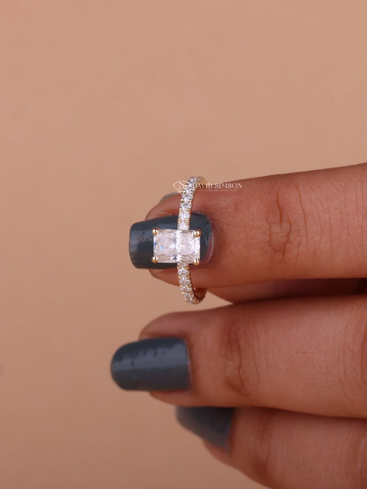 1.50CT-2.50CT Radiant Cut Moissanite Pave Diamond Engagement Ring