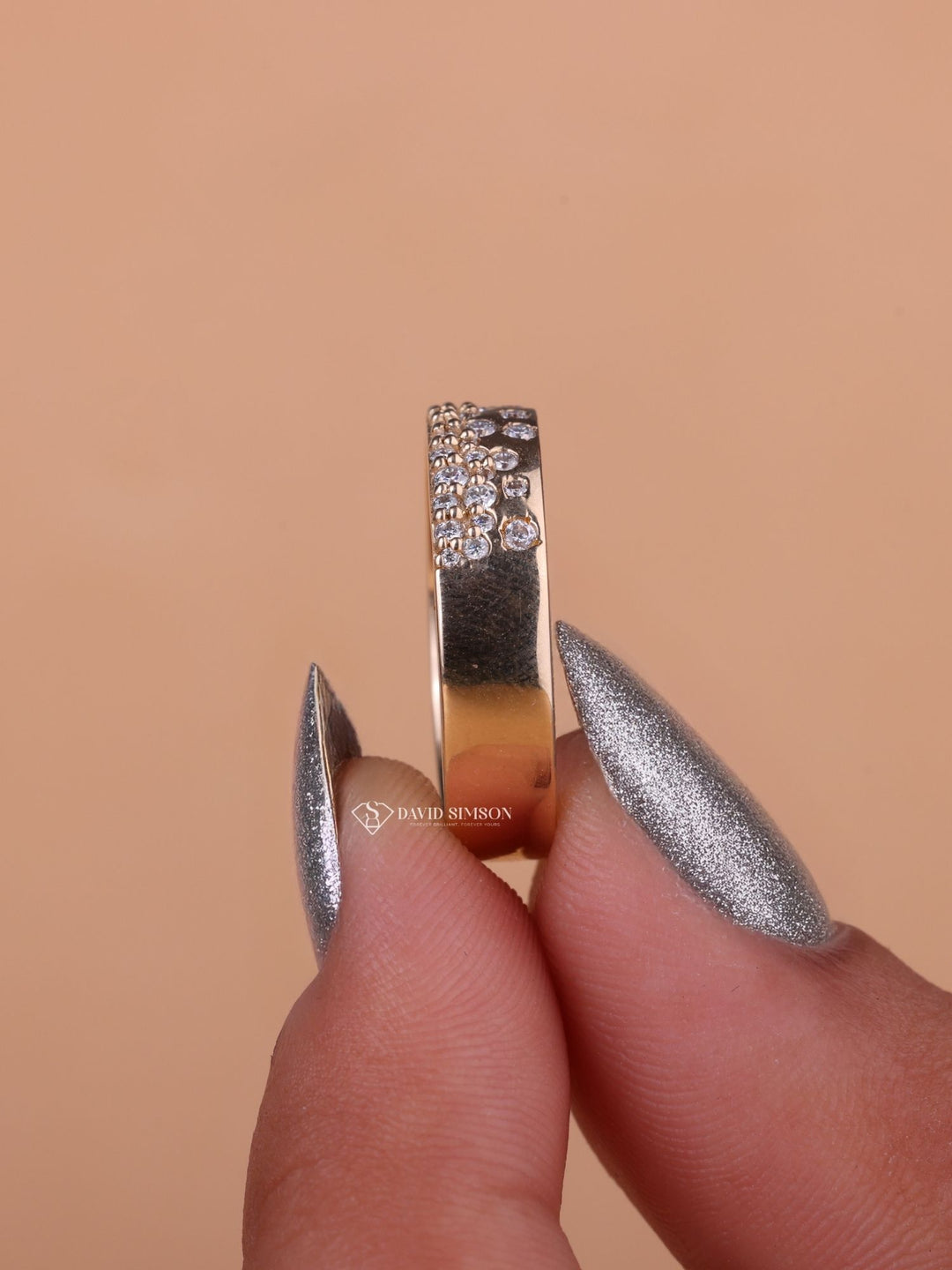 Round Cut Moissanite Diamond Flush Setting Wedding Band