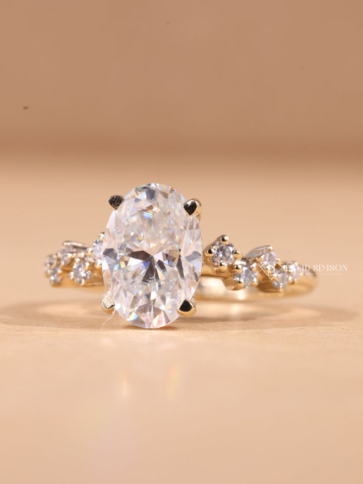 3.0CT-4.0CT Oval Cut Diamond Moissanite Zig Zag Pave Engagement Ring