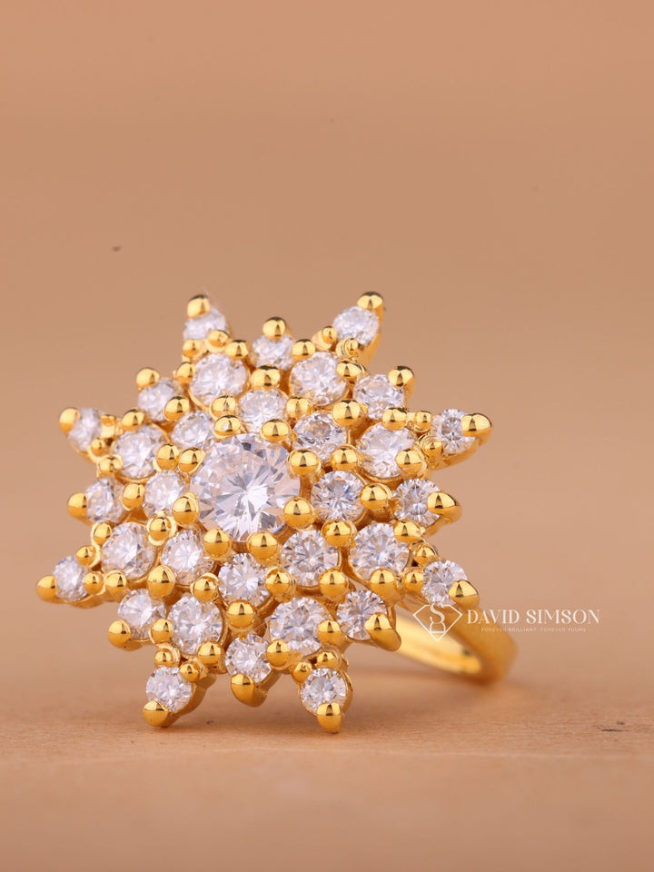 Round Cut Moissanite Diamond Starburst Engagement Ring