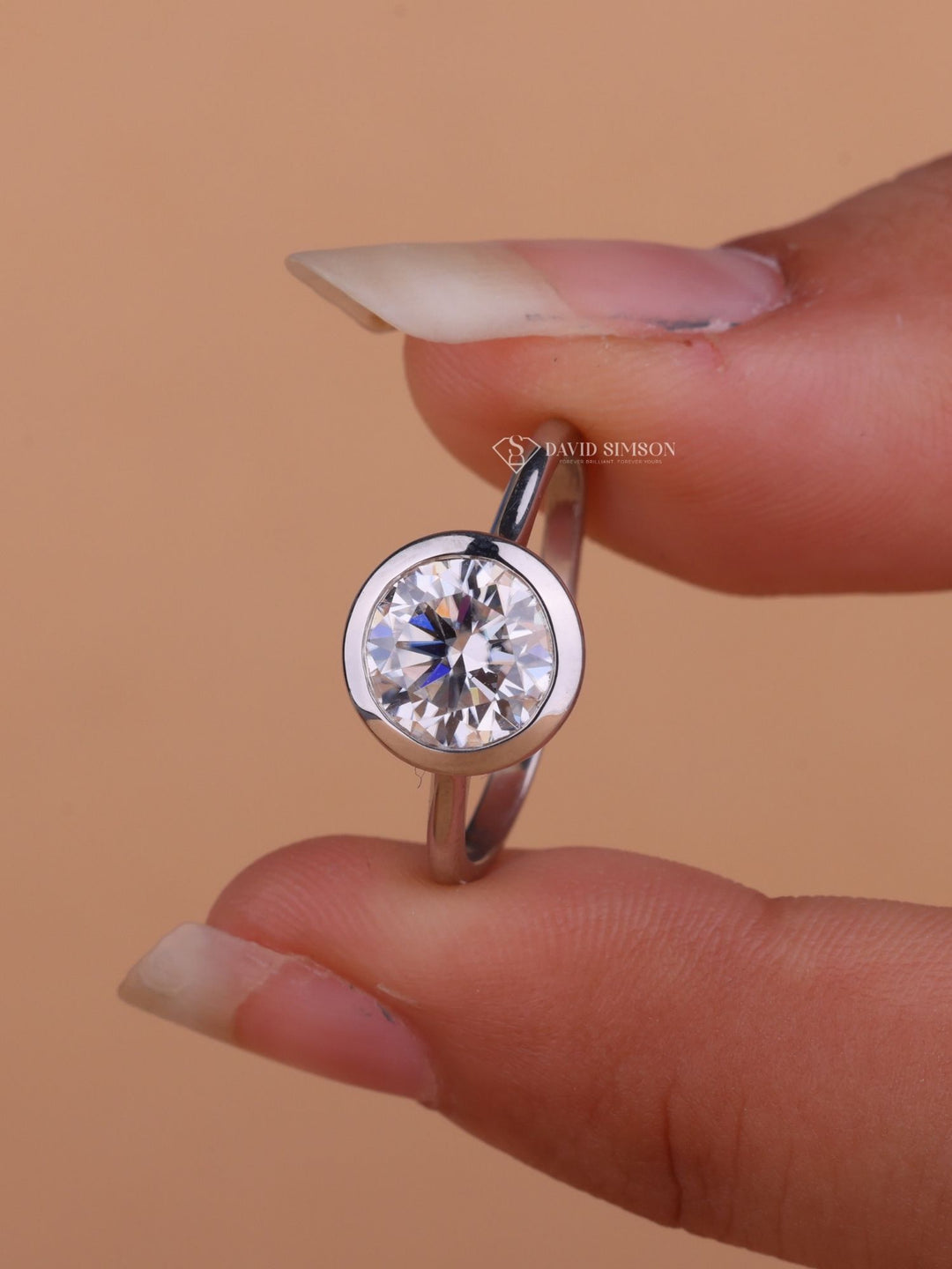 2.50CT-3.50CT Round Cut Moissanite Diamond Bezel Set Engagement Ring