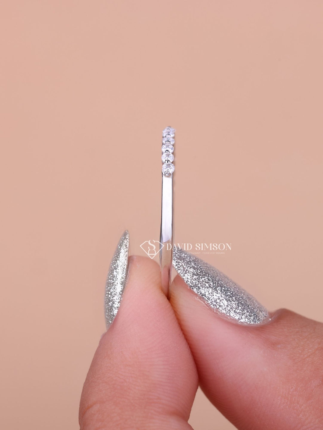 Round Cut Moissanite Diamond Half Eternity Wedding Band for Women