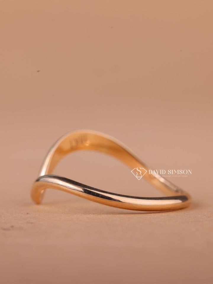18K Solid Yellow Gold Curved Shape Stacking Wedding Band